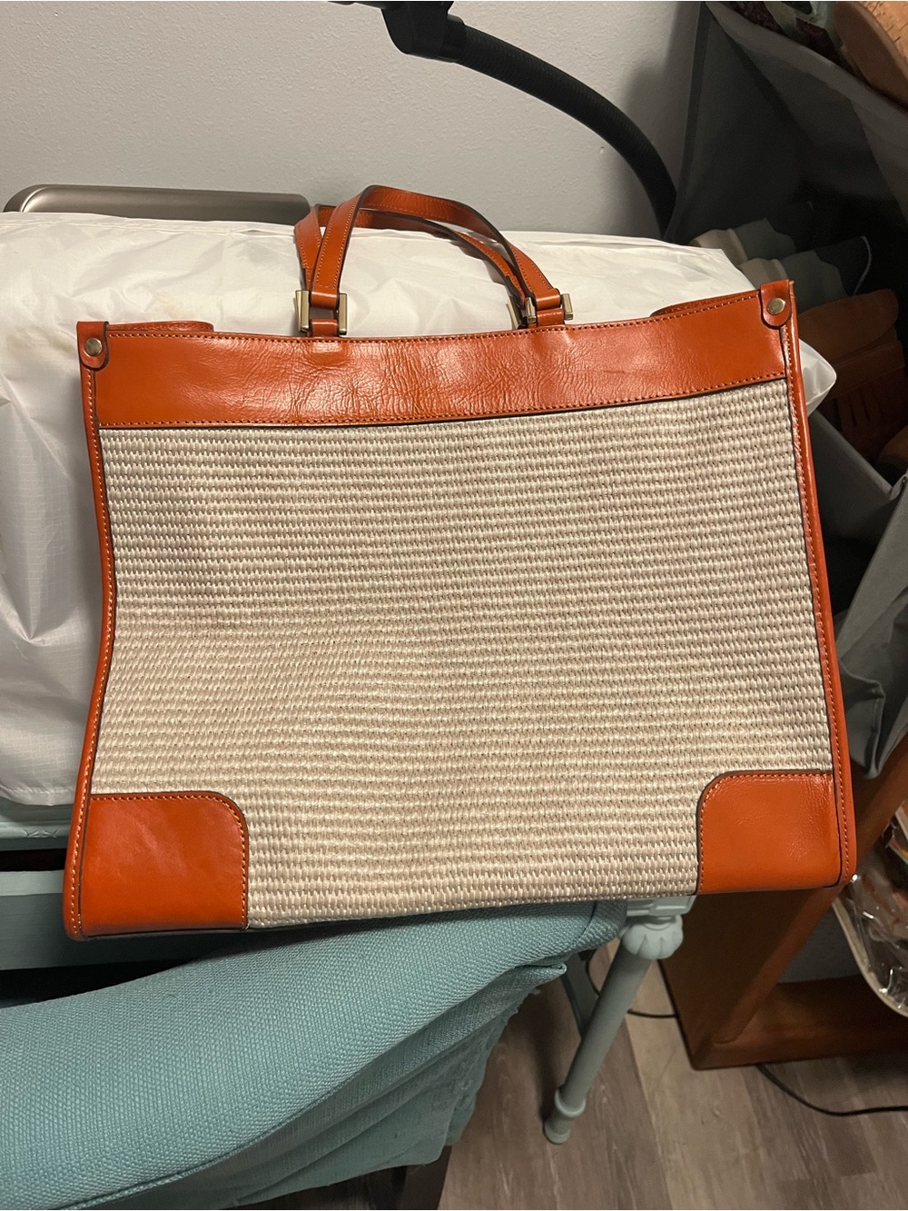 Anna Paola Women's Tan & Cream Woven Tote Bag